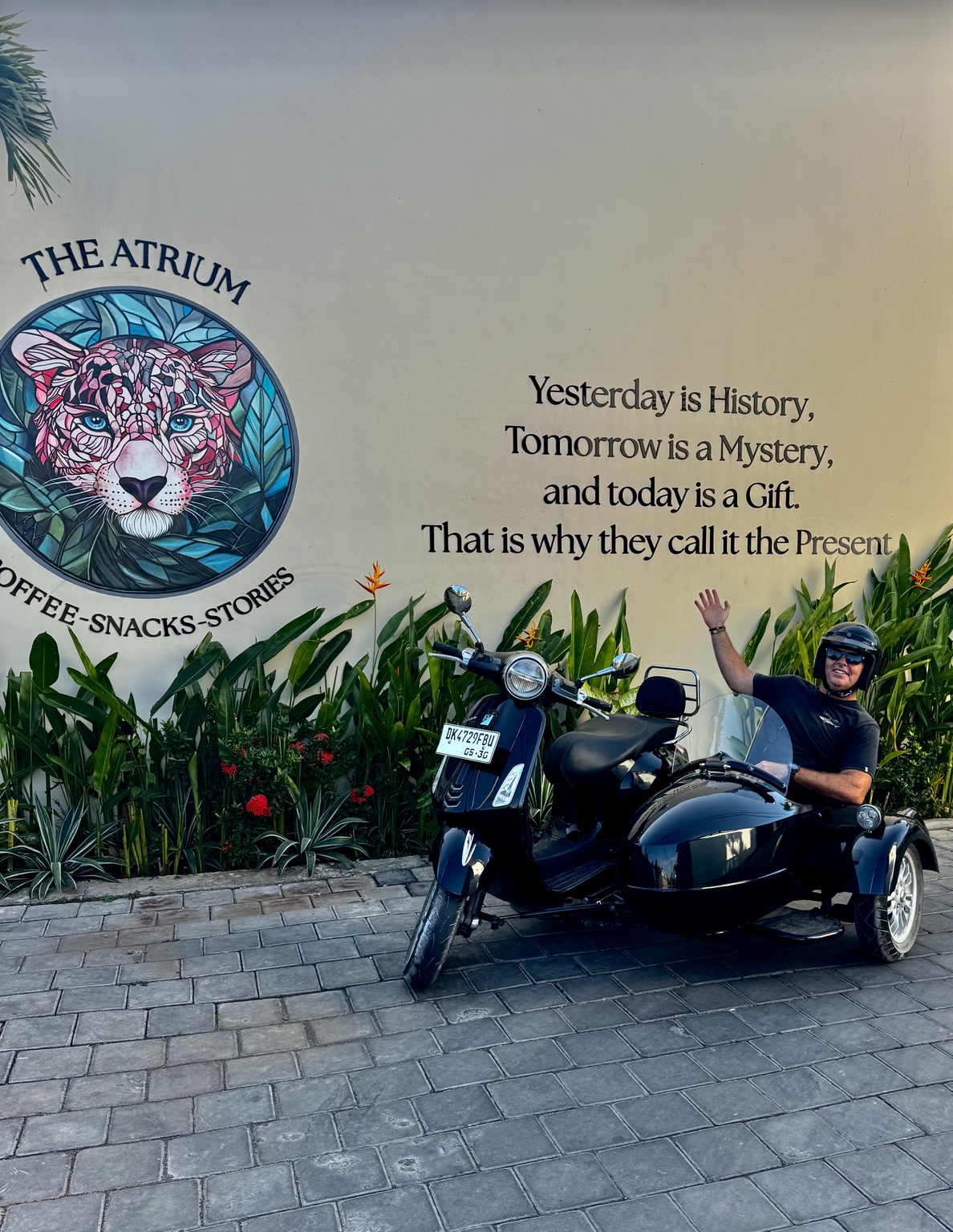 Royal Enfield sidecar in tropical Bali greenery
