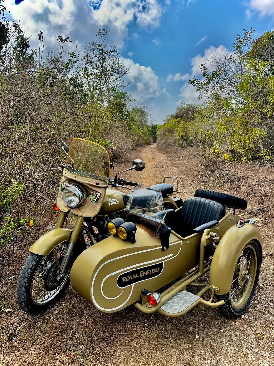 Royal Enfield sidecar overlooking the Uluwatu coast