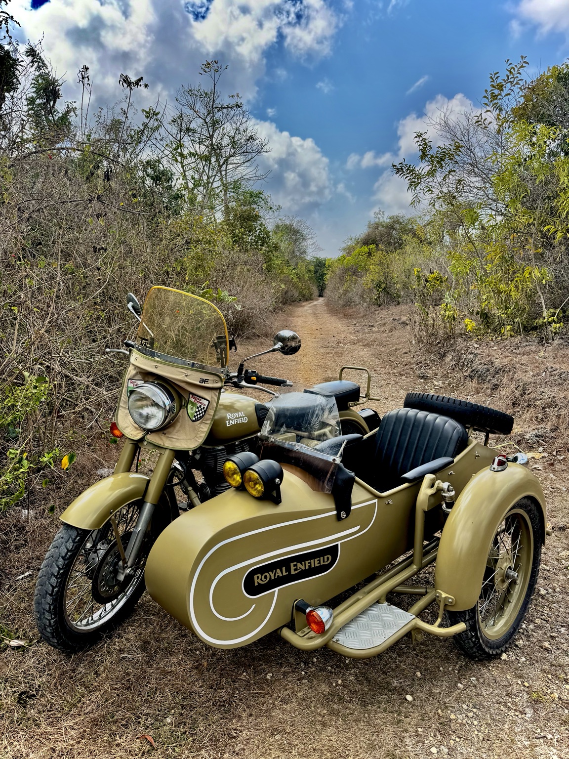 Royal Enfield sidecar overlooking the Uluwatu coast